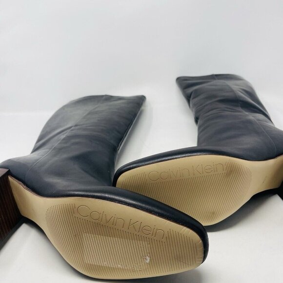 Calvin Klein Womens 9.5M Leather Arista Block Heel Square Toe Dress Boots $229 - Picture 5 of 6